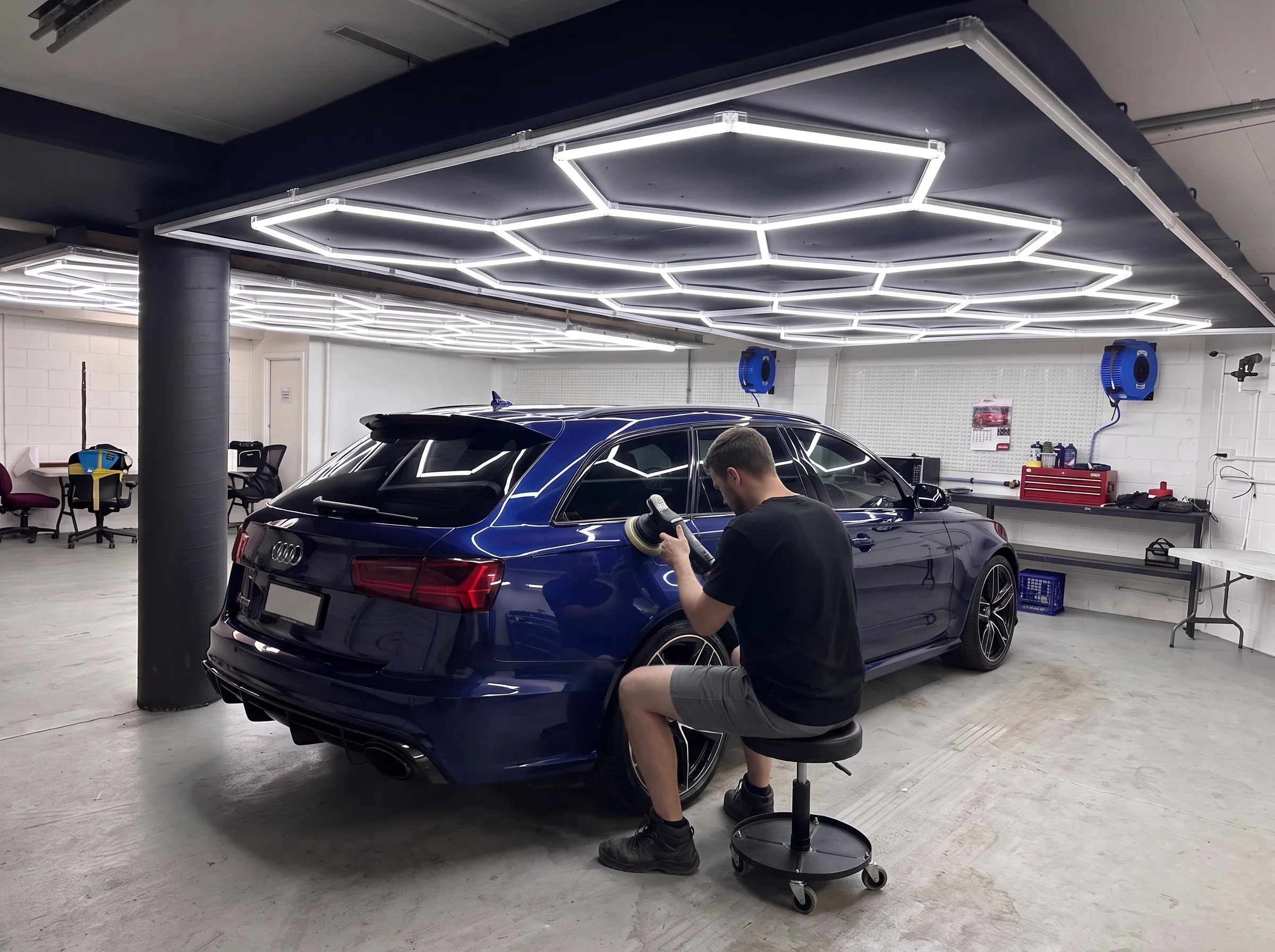 Machine polishing an Audi RS6 at CBS Automotive Detailing in West Ryde